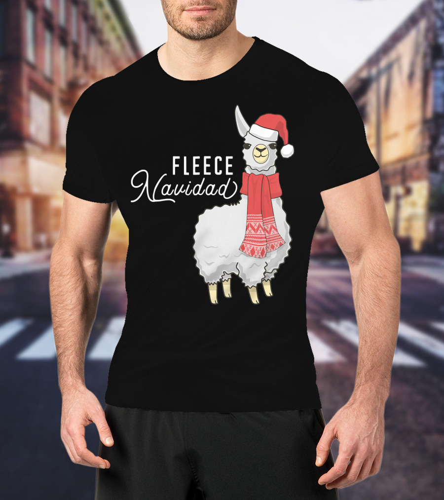Fleece Navidad Christmas Llama Santa Hat Scarf T-Shirt