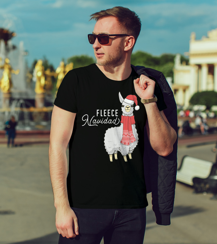 Fleece Navidad Christmas Llama Santa Hat Scarf T-Shirt