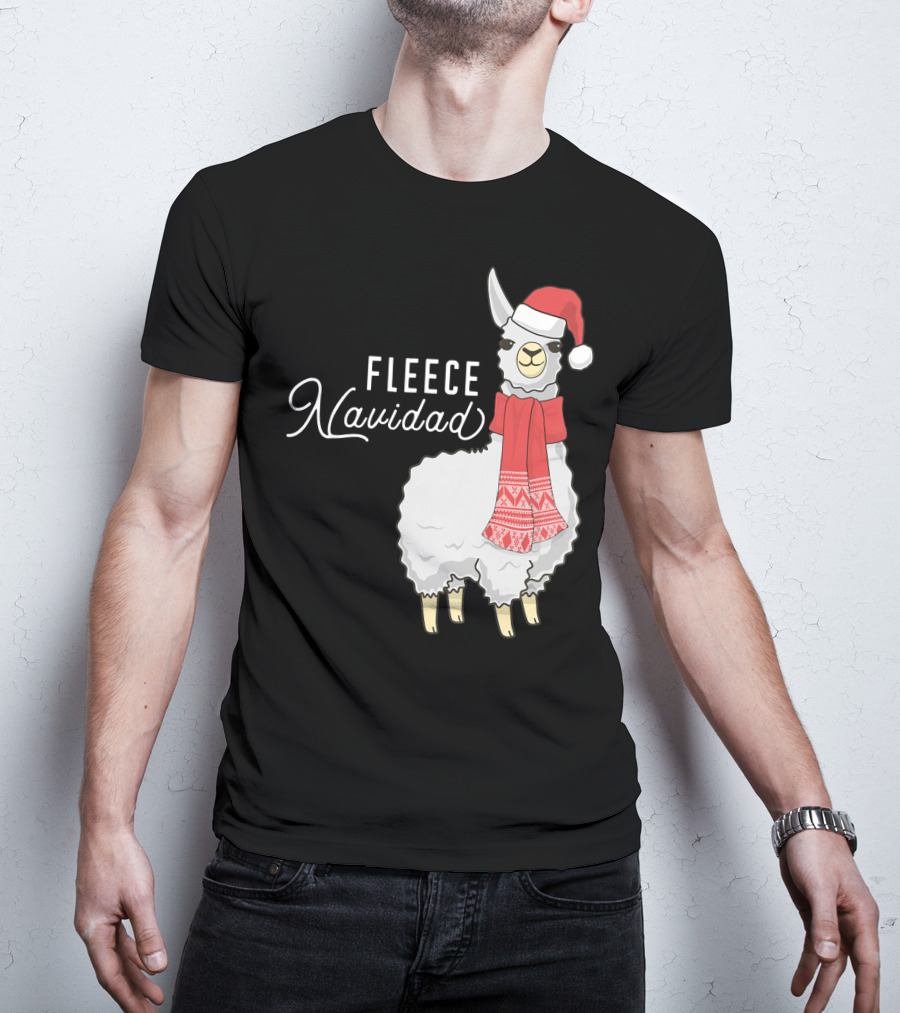 Fleece Navidad Christmas Llama Santa Hat Scarf T-Shirt