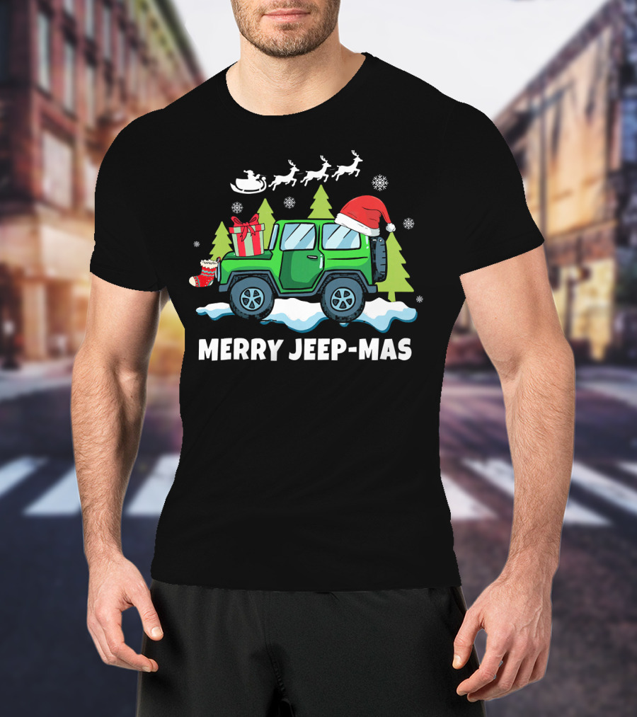 Merry Jeep-Mas Christmas SUV With Santa Hat And Reindeer T-Shirt
