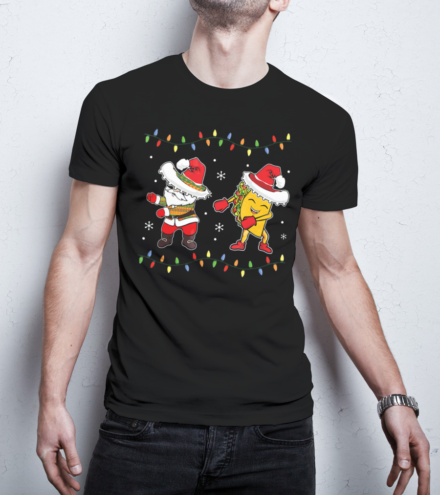 Santa And Taco Flossing In Sombrero Christmas T-Shirt