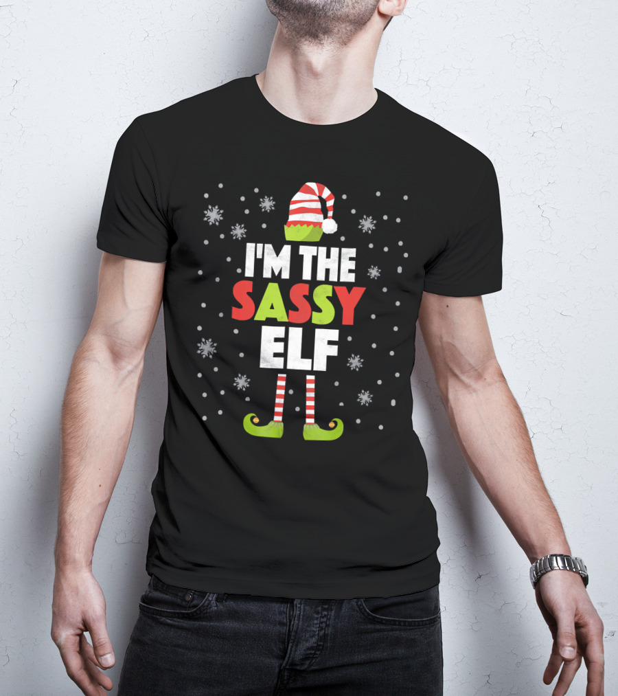I'm The Sassy Elf Christmas Snowflake Hat Boot Stripes T-Shirt