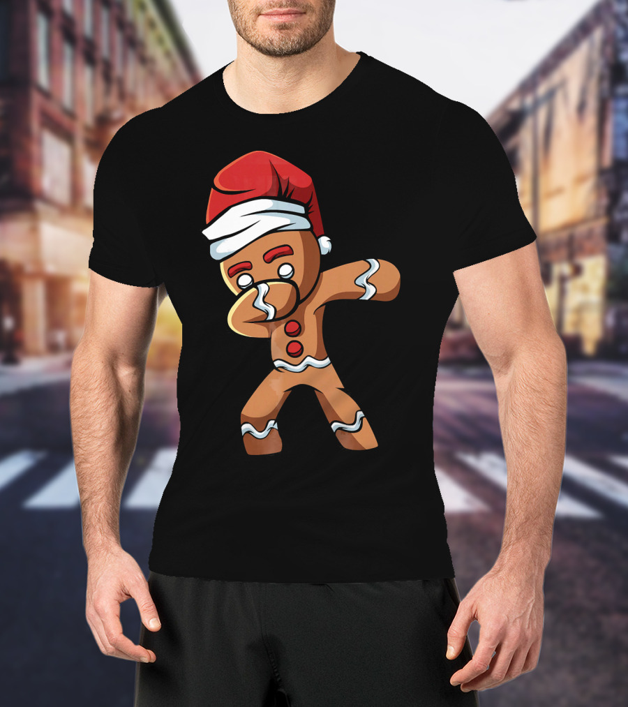 Dabbing Gingerbread Man Santa Hat Holiday Dance T-Shirt