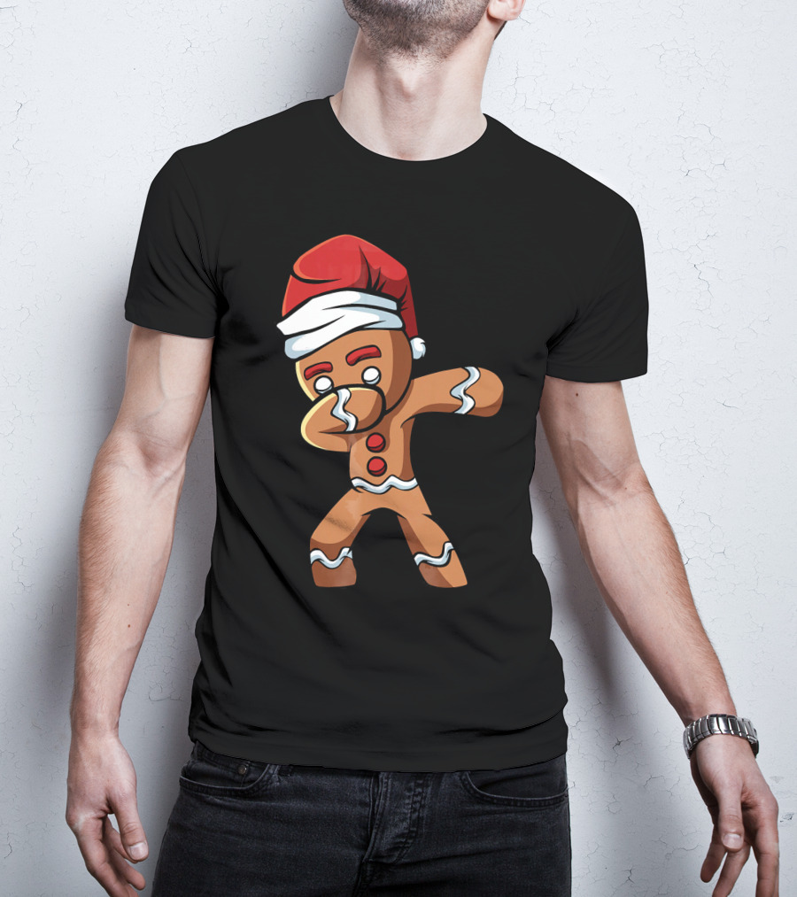 Dabbing Gingerbread Man Santa Hat Holiday Dance T-Shirt