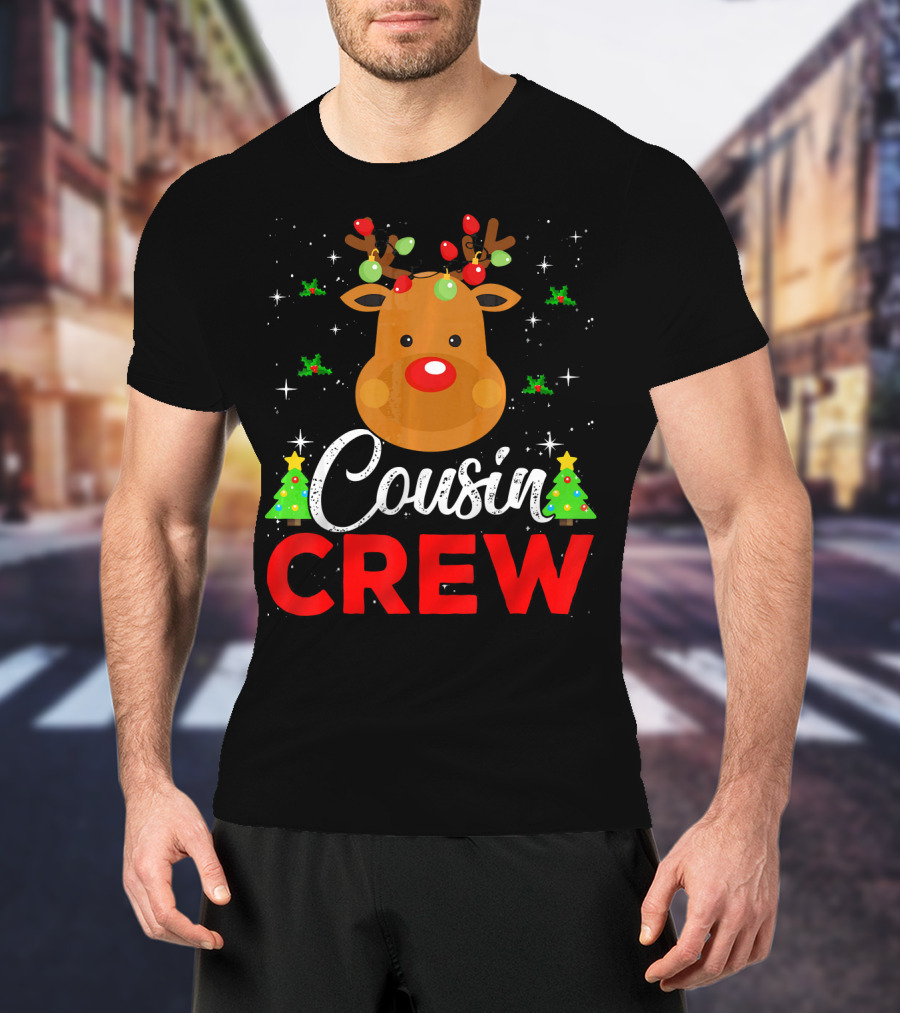 Cousin Crew Funny Reindeer Family Christmas Matching Holiday Trees T-Shirt