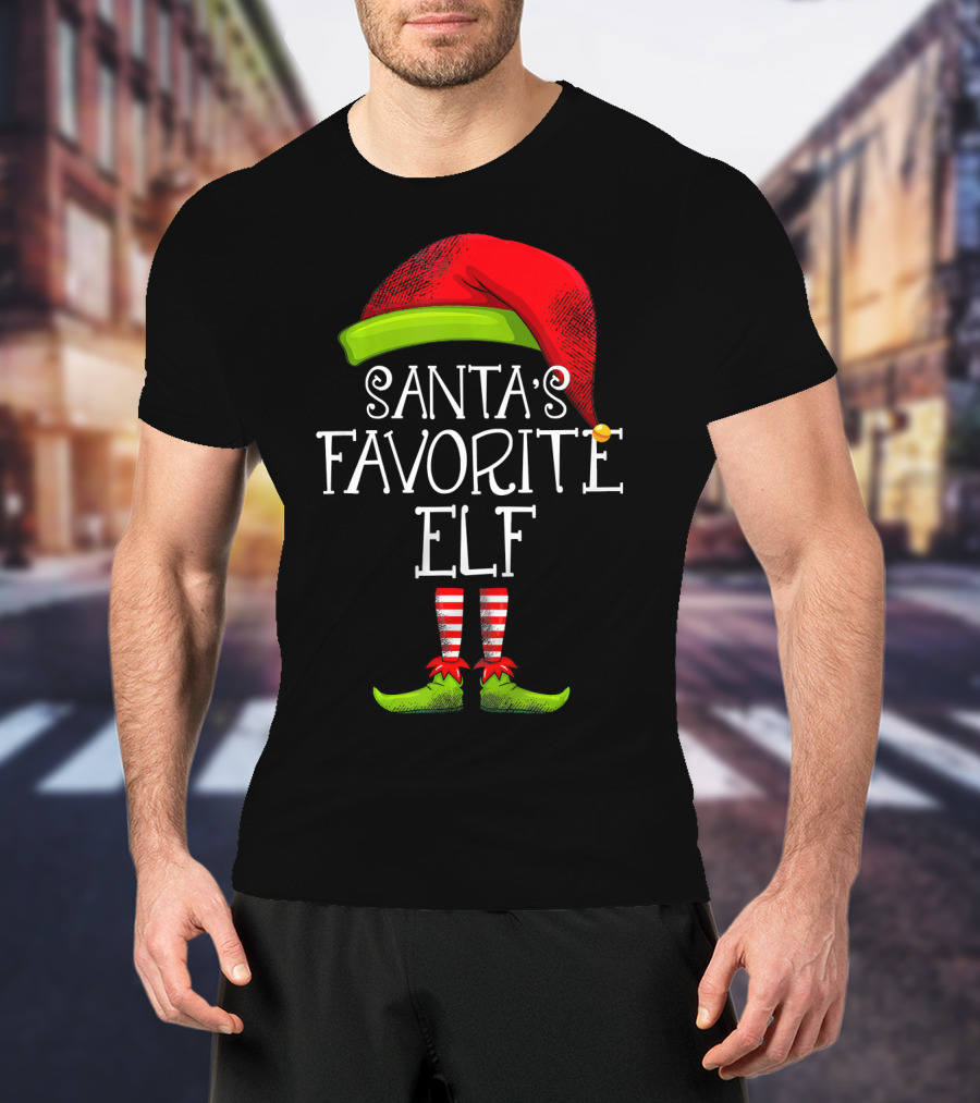 Santa's Favorite Elf Red Hat And Striped Socks T-Shirt