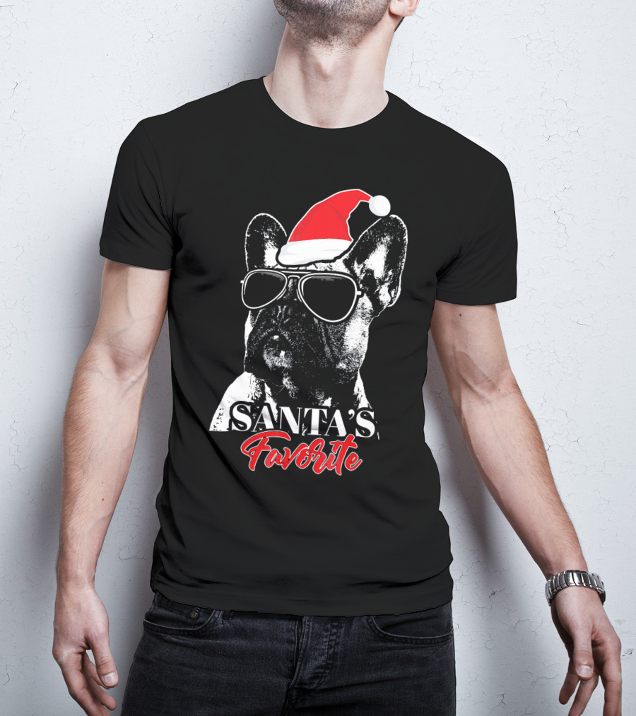 Santa's Favorite French Bulldog Wearing Sunglasses And Hat T-Shirt