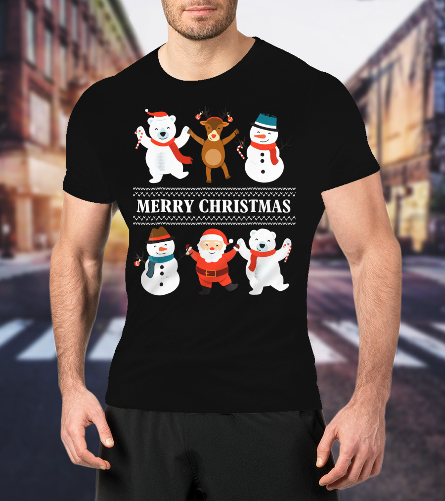 Merry Christmas Bears Snowmen Reindeer Santa Claus T-Shirt