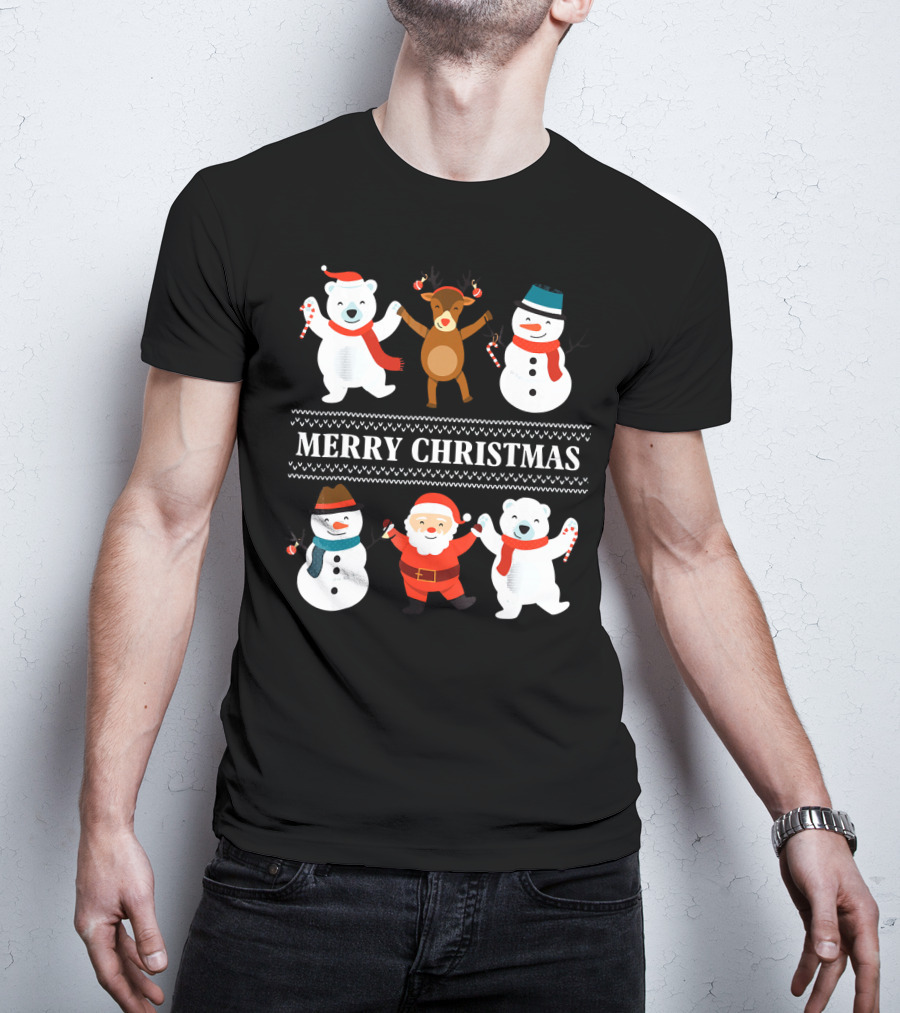 Merry Christmas Bears Snowmen Reindeer Santa Claus T-Shirt