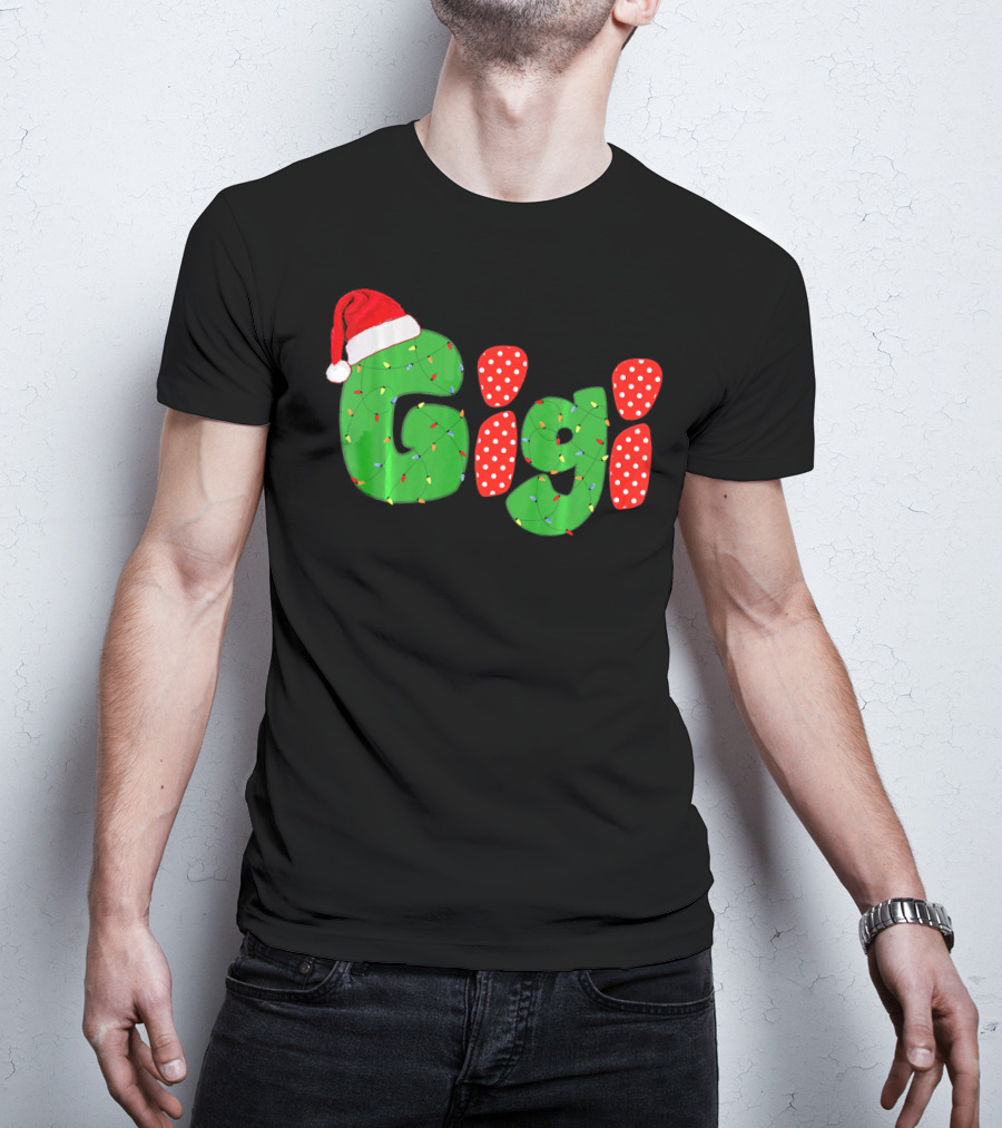 Gigi Christmas Santa Hat Lights Family Matching Pajamas T-Shirt