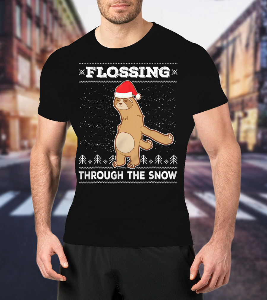 Flossing Through The Snow Sloth Santa's Dance T-Shirt