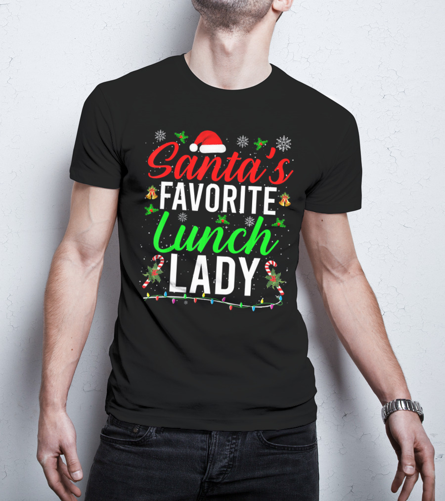 Santa's Favorite Lunch Lady Christmas Candy Cane Snowflakes T-Shirt