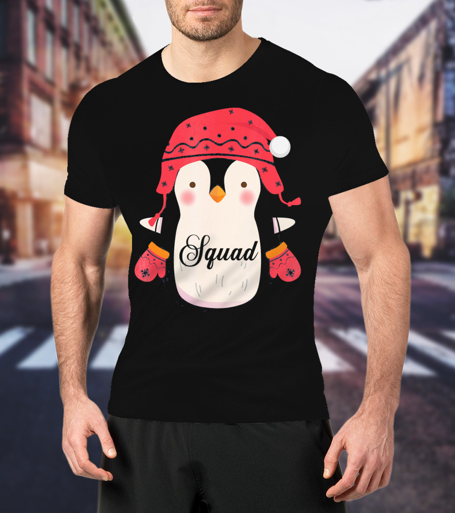 Squad Penguin Christmas Hat And Mittens T-Shirt