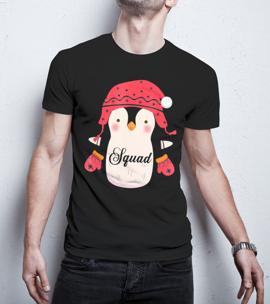 Squad Penguin Christmas Hat And Mittens T-Shirt