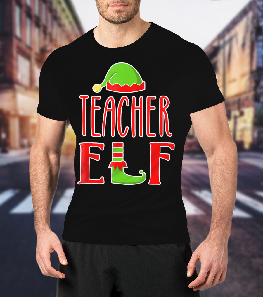 Teacher Elf Christmas Hat And Shoe Holiday T-Shirt