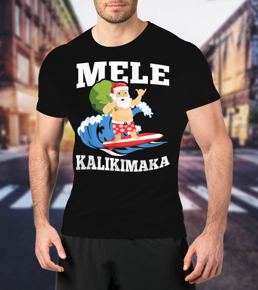 Mele Kalikimaka Surfing Santa Hawaiian Christmas Wave T-Shirt