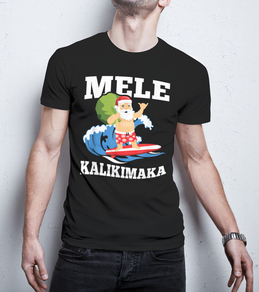 Mele Kalikimaka Surfing Santa Hawaiian Christmas Wave T-Shirt