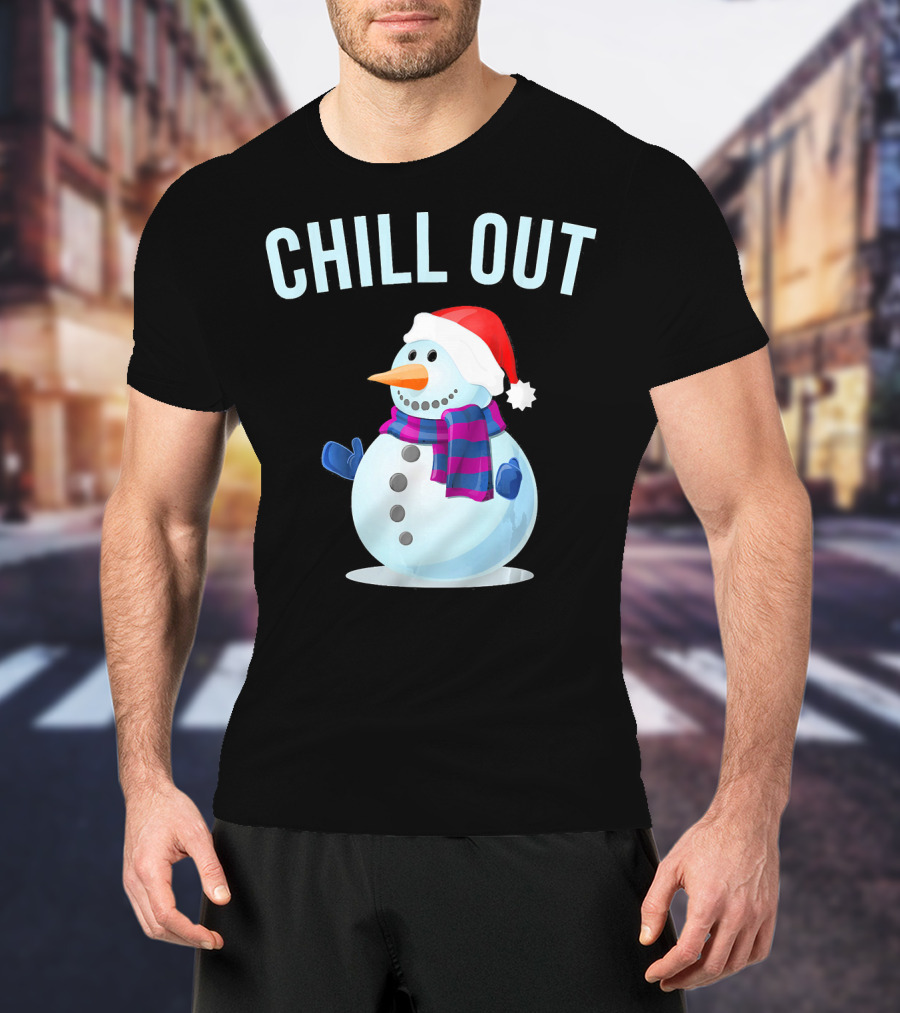 Chill Out Snowman Santa Hat And Scarf Winter Vibes T-Shirt
