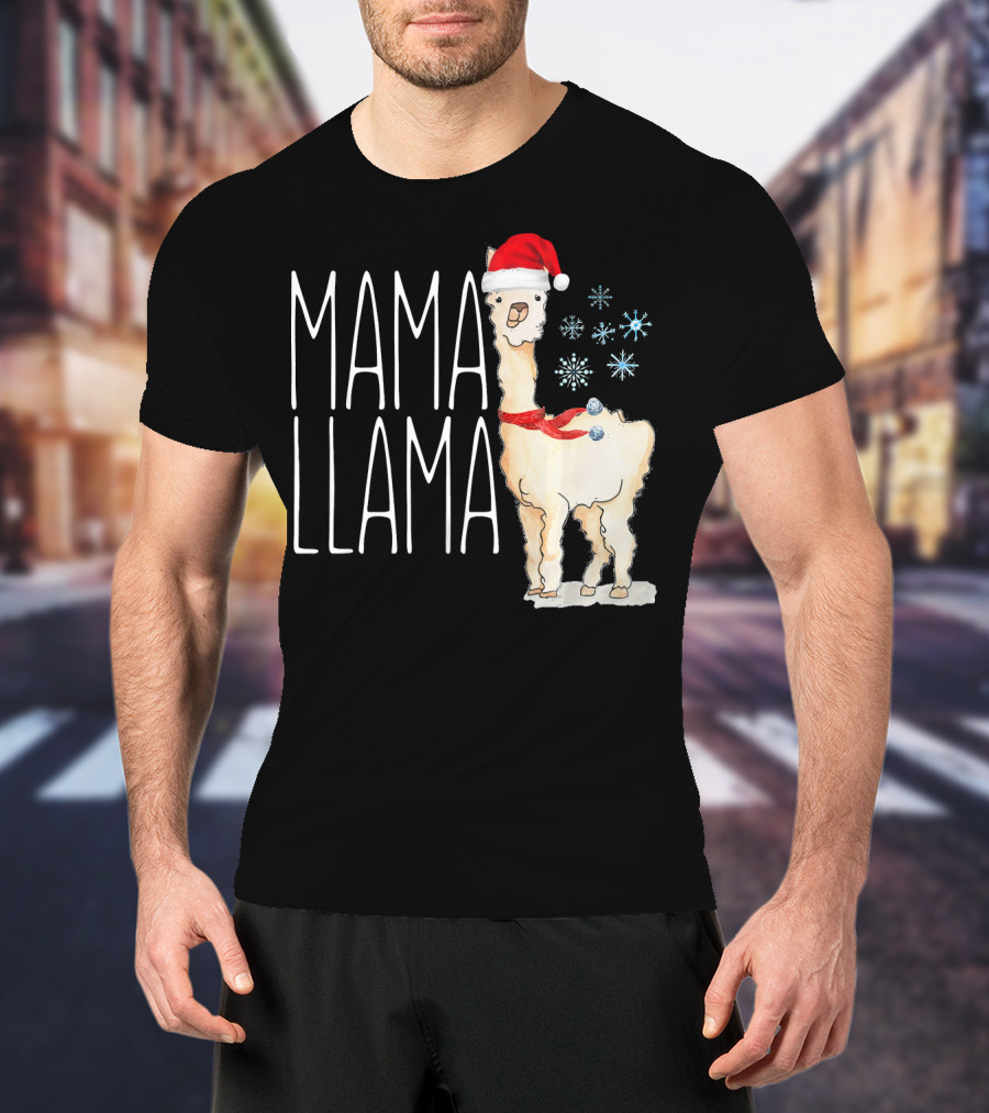 Mama Llama Christmas Snowflakes Santa Hat T-Shirt