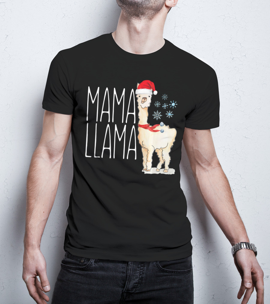 Mama Llama Christmas Snowflakes Santa Hat T-Shirt