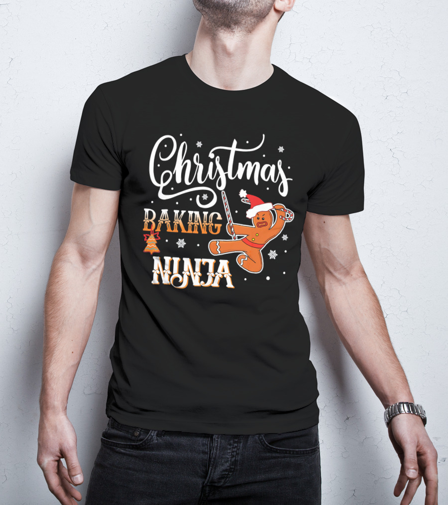 Christmas Baking Ninja Gingerbread With Santa Hat And Candy Cane T-Shirt