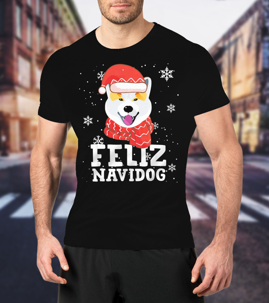 Feliz Navidog Shiba Inu Santa Hat Snowflakes T-Shirt