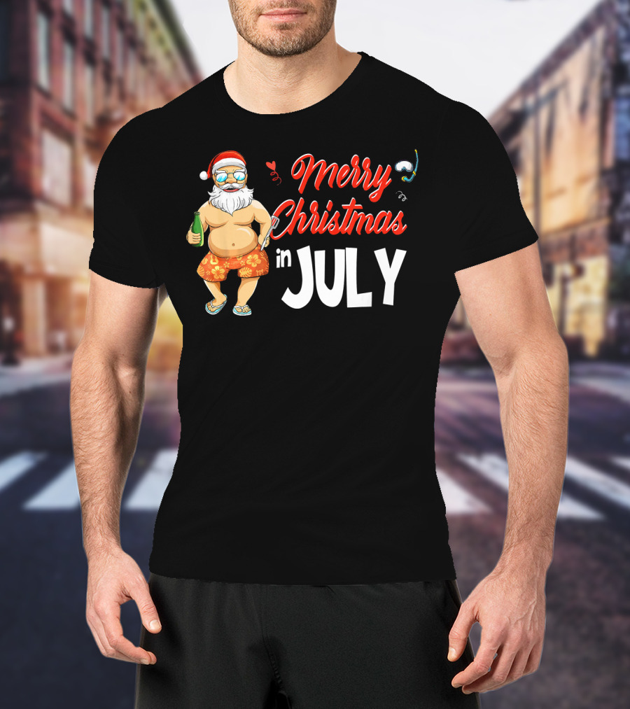 Merry Christmas In July Santa Claus Summer Beach Vibes T-Shirt