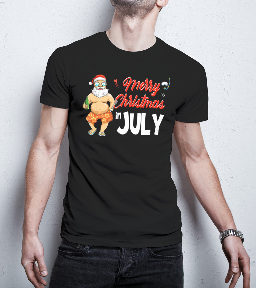 Merry Christmas In July Santa Claus Summer Beach Vibes T-Shirt