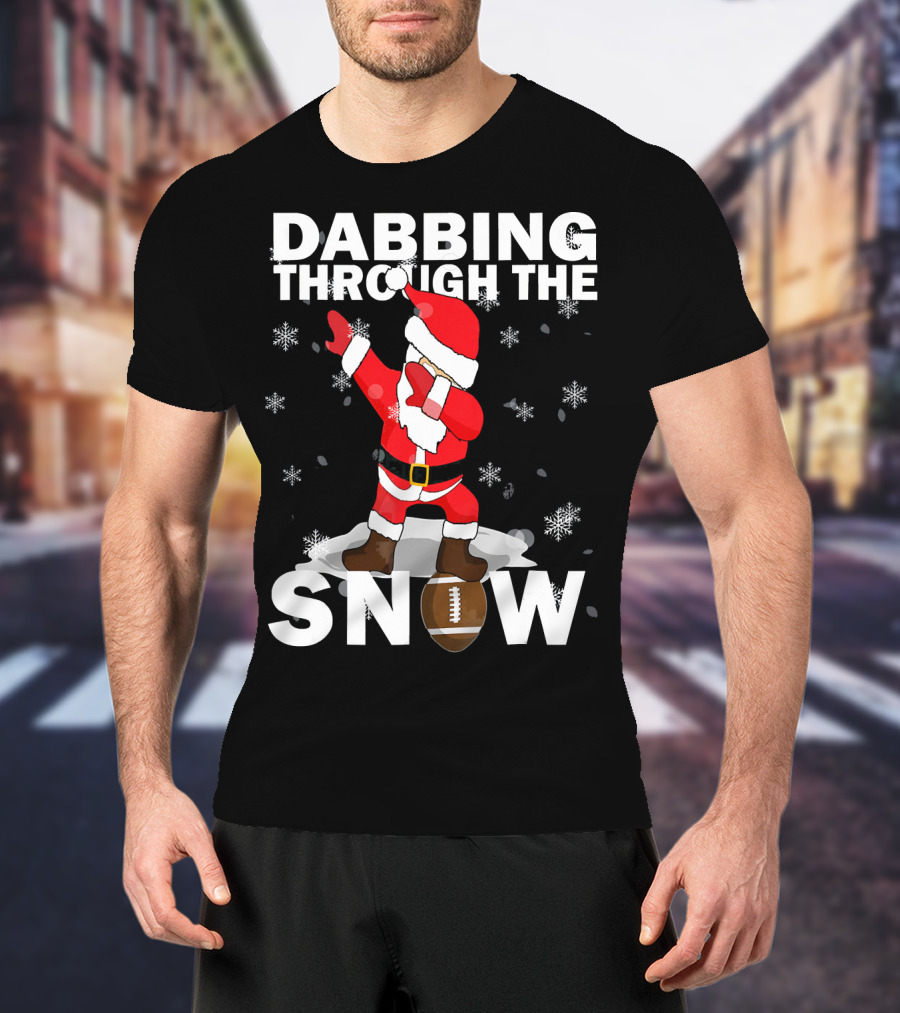Dabbing Through The Snow Football Santa Dabbing T-Shirt