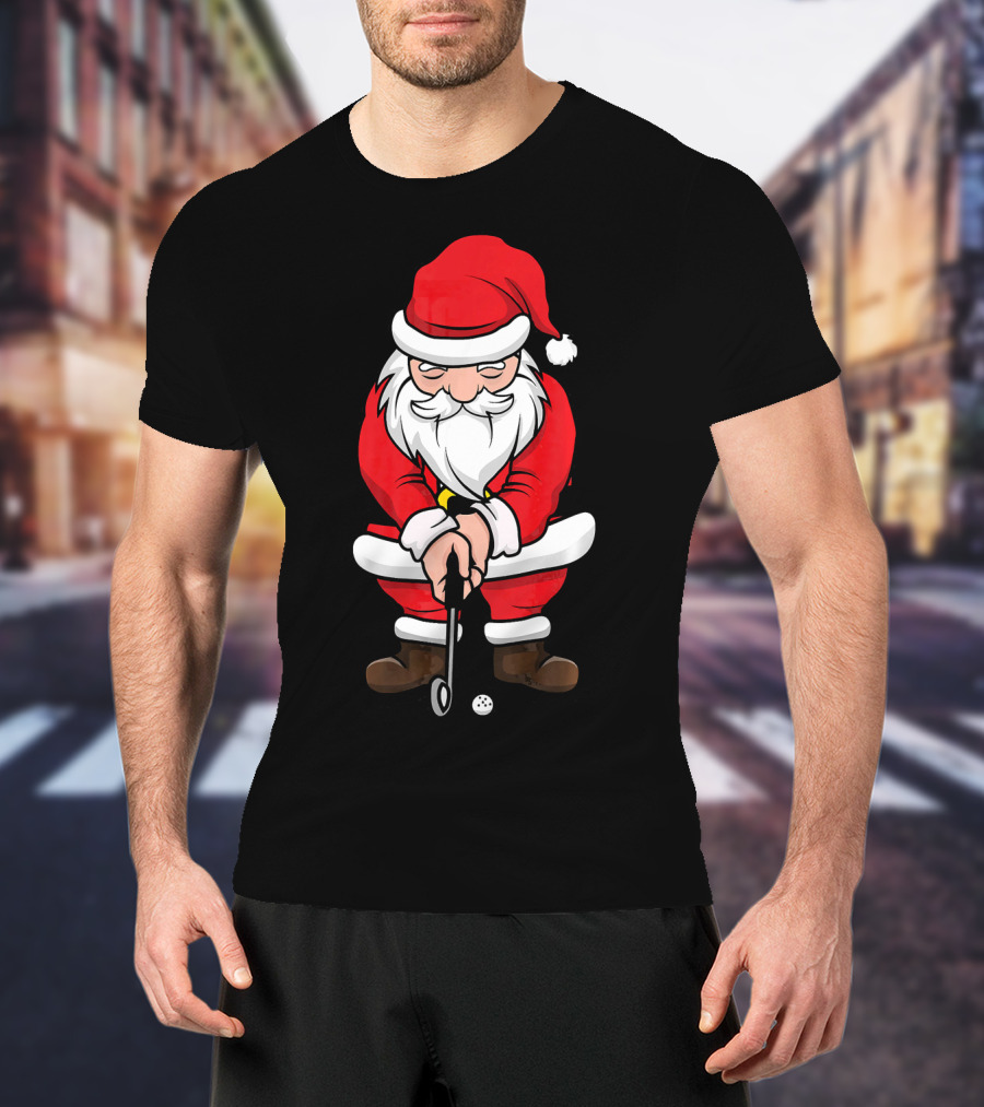 Christmas Santa Claus Golfing Swing T-Shirt