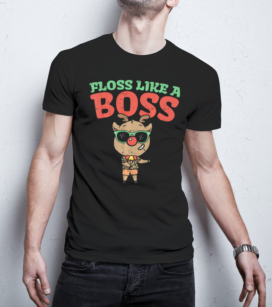 Funky Reindeer Floss Like A Boss In Shades And Festive Attire T-Shirt
