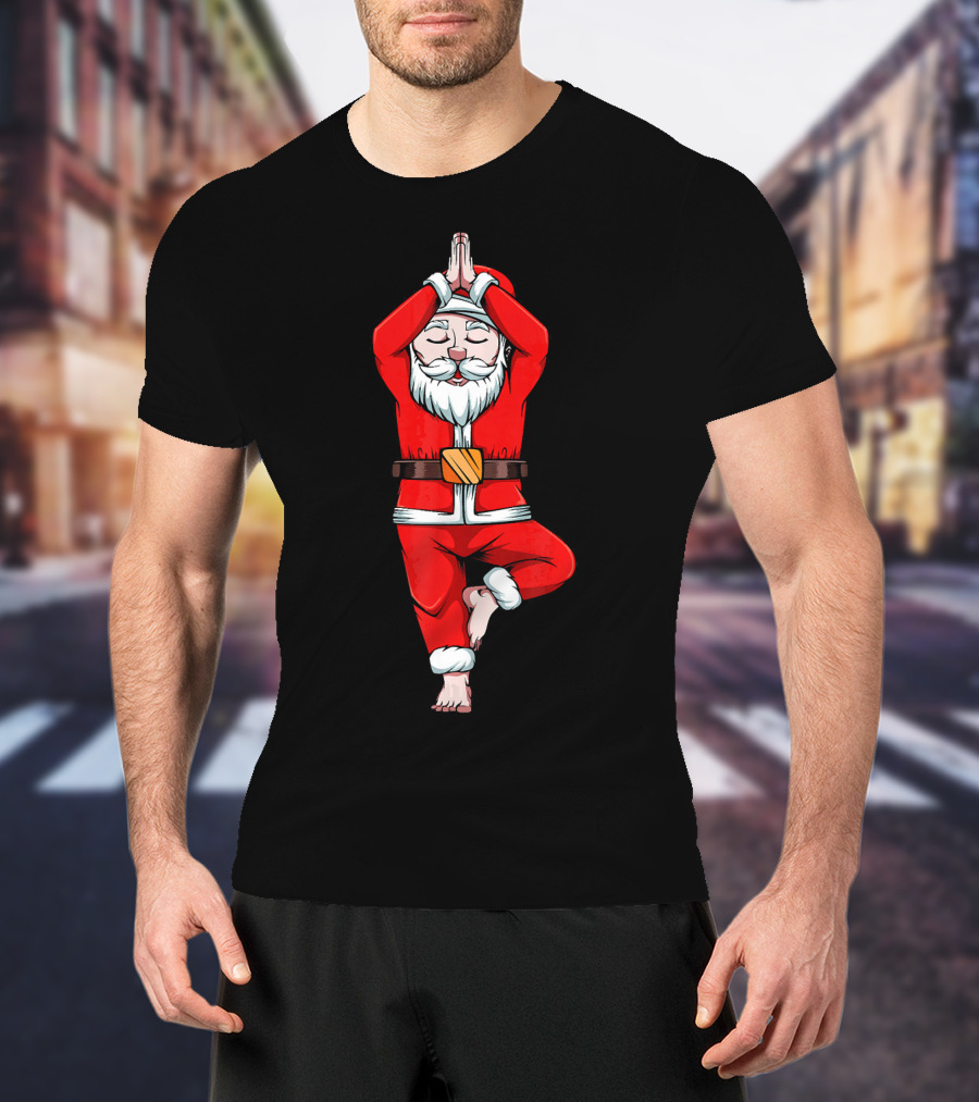 Funny Santa Claus Yoga Pose Meditation Tree Zen Relaxation T-Shirt