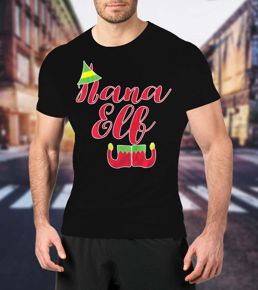 Nana Elf Funny Christmas With Elf Hat And Shoes T-Shirt
