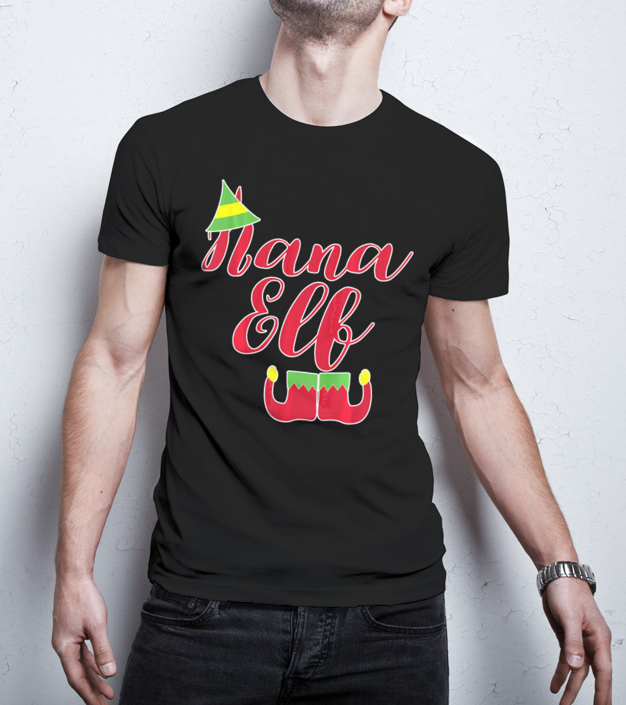 Nana Elf Funny Christmas With Elf Hat And Shoes T-Shirt