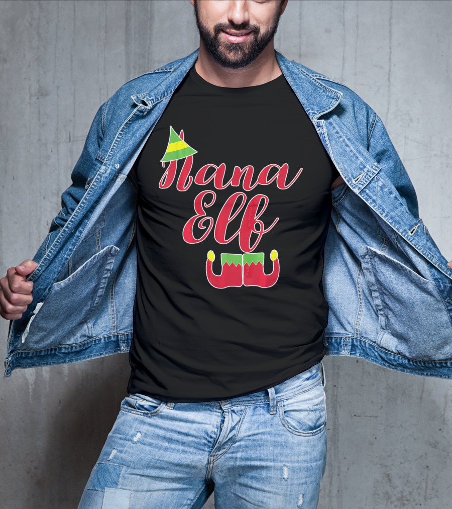 Nana Elf Funny Christmas With Elf Hat And Shoes T-Shirt