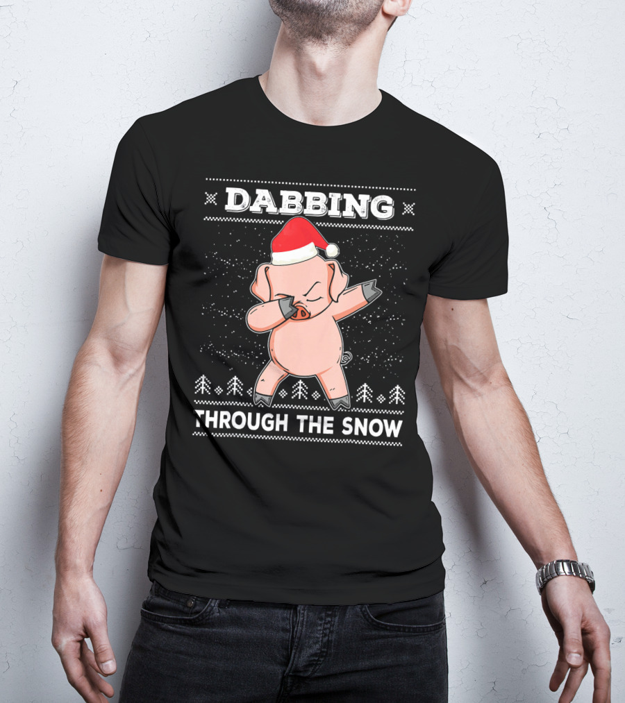 Dabbing Through The Snow Pig With Santa Hat T-Shirt