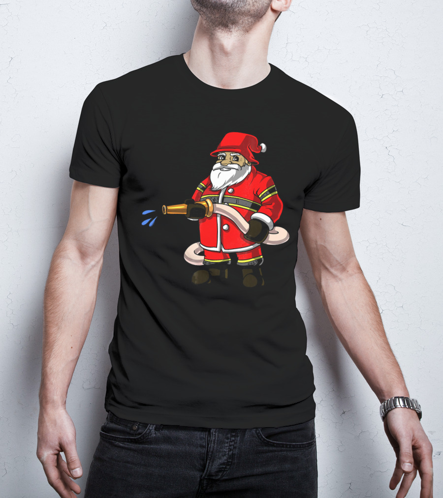 Santa Firefighter With Hose And Water Spray T-Shirt