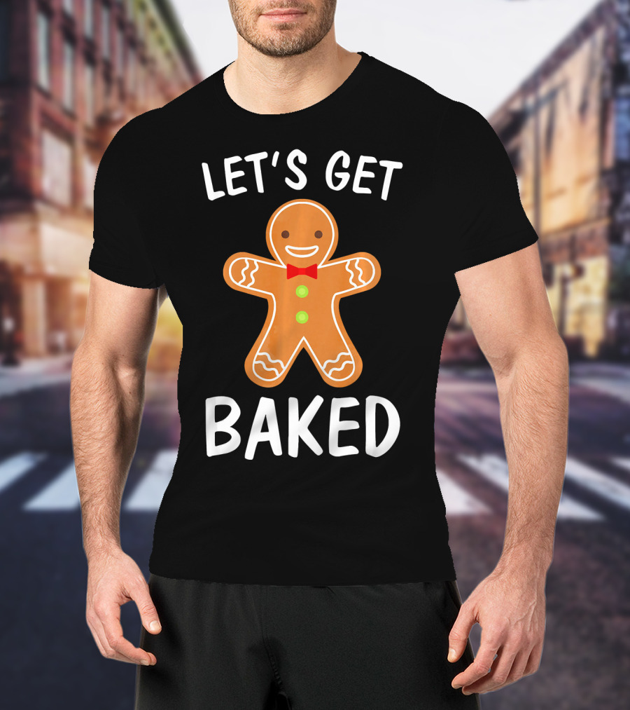 Let's Get Baked Funny Holiday Cookie Christmas Gingerbread Bow Tie T-Shirt