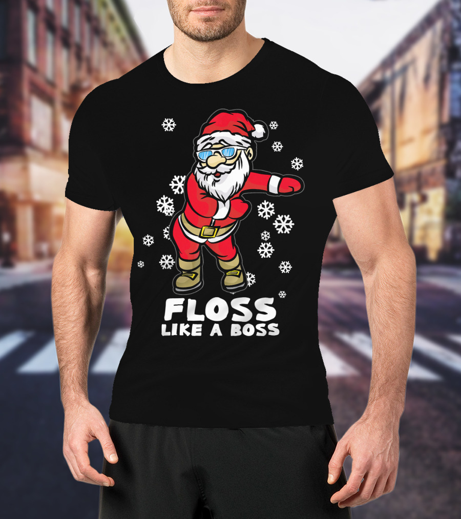 Floss Like A Boss Funny Dancing Santa Christmas Snowflakes T-Shirt
