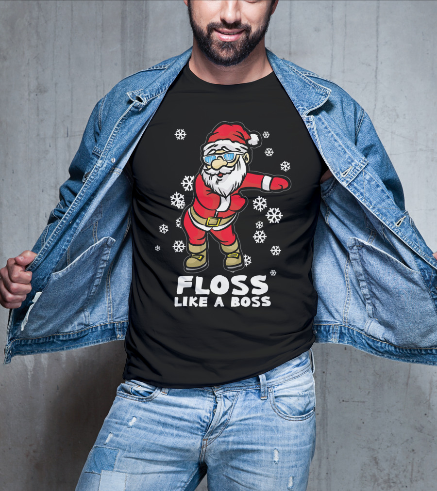 Floss Like A Boss Funny Dancing Santa Christmas Snowflakes T-Shirt