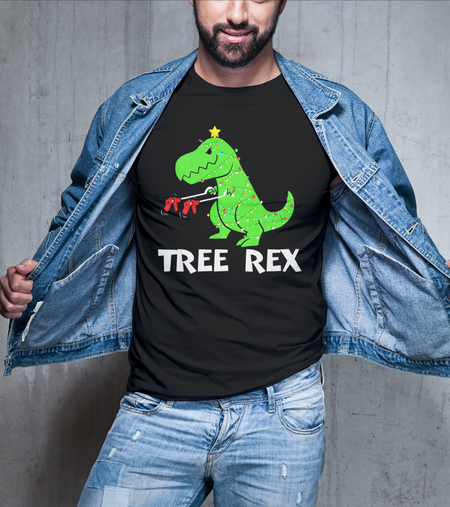 Tree Rex Funny Christmas Dinos Wrapped In Lights T-Shirt