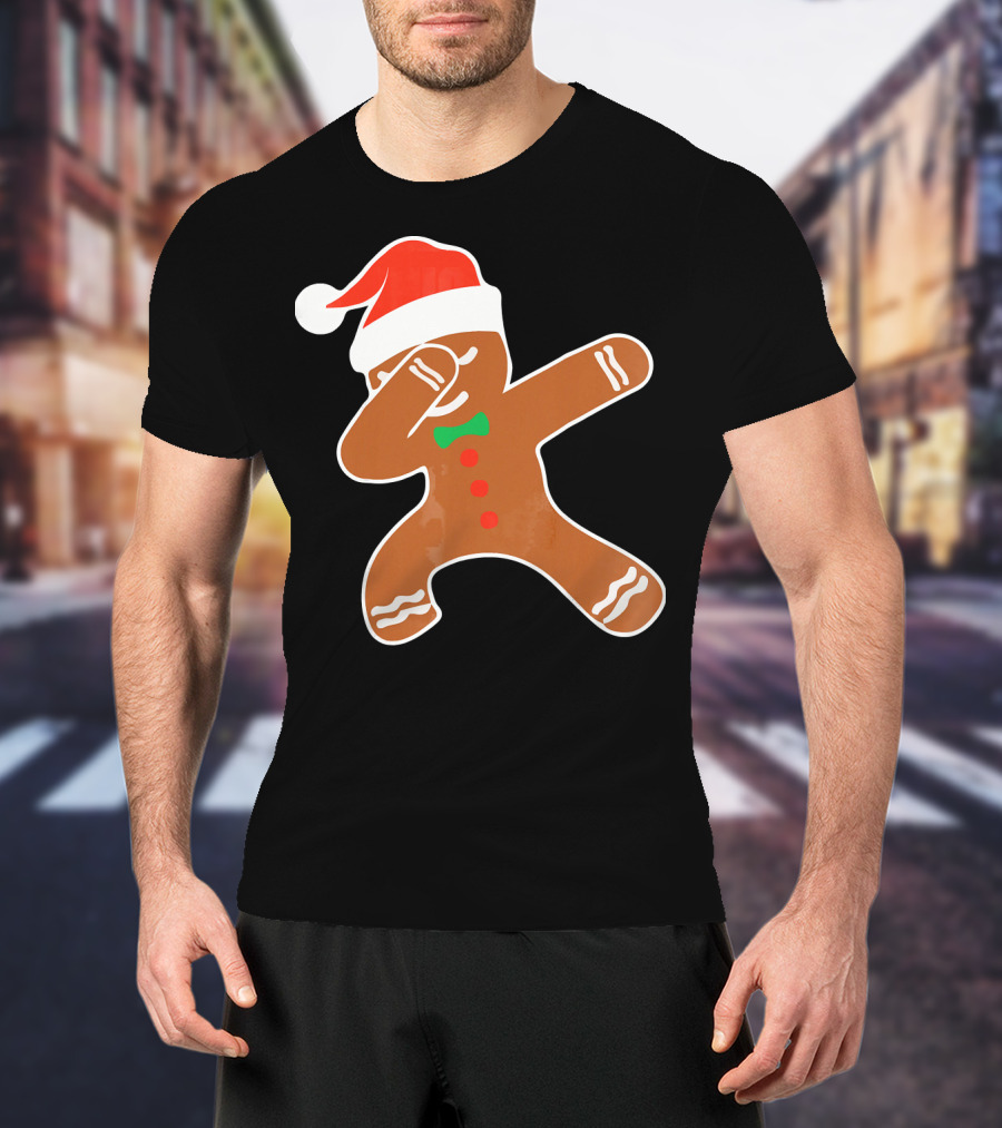 Funny Dabbing Gingerbread With Santa Hat T-Shirt