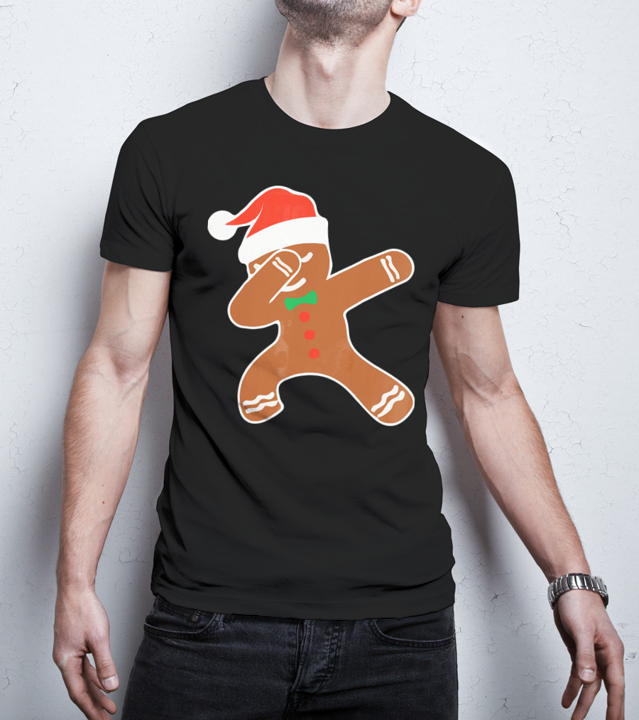 Funny Dabbing Gingerbread With Santa Hat T-Shirt