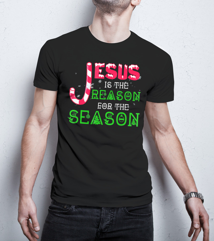Jesus Is The Reason For The Season Christmas Candy Cane Snowflakes T-Shirt