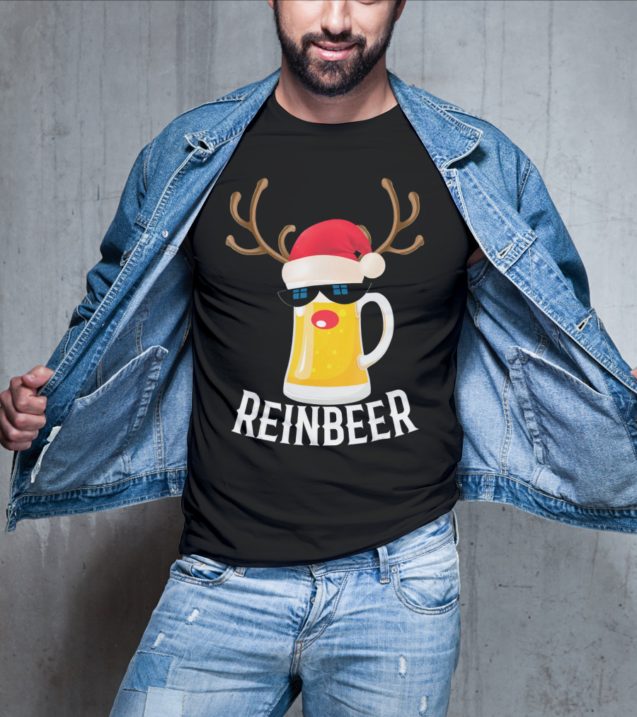 Reindeer Beer Christmas Funny Drinking Reinbeer Santa Hat T-Shirt