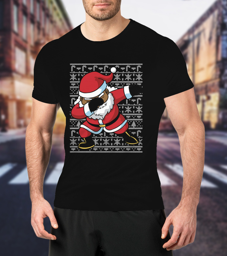 Christmas Black Santa Dabbing Ugly T-Shirt