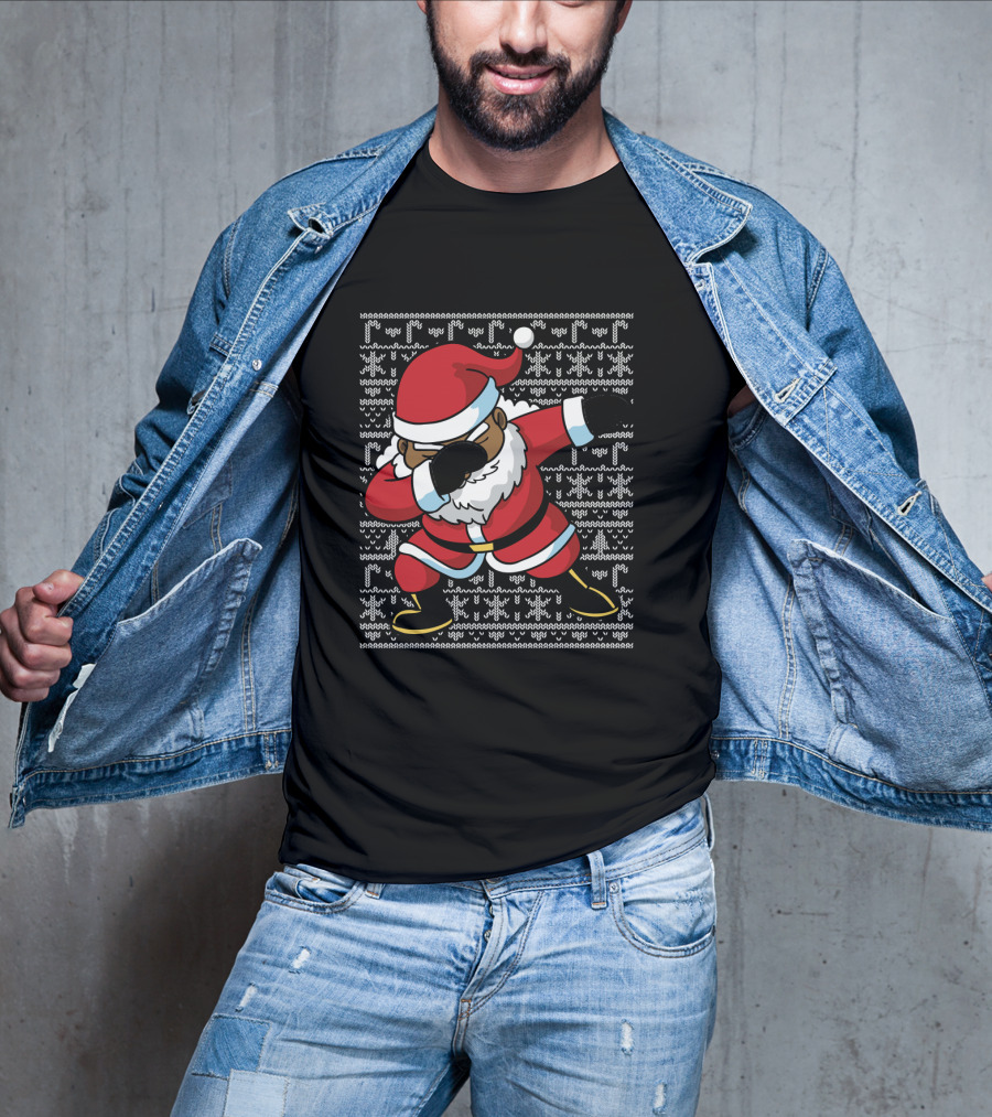 Christmas Black Santa Dabbing Ugly T-Shirt