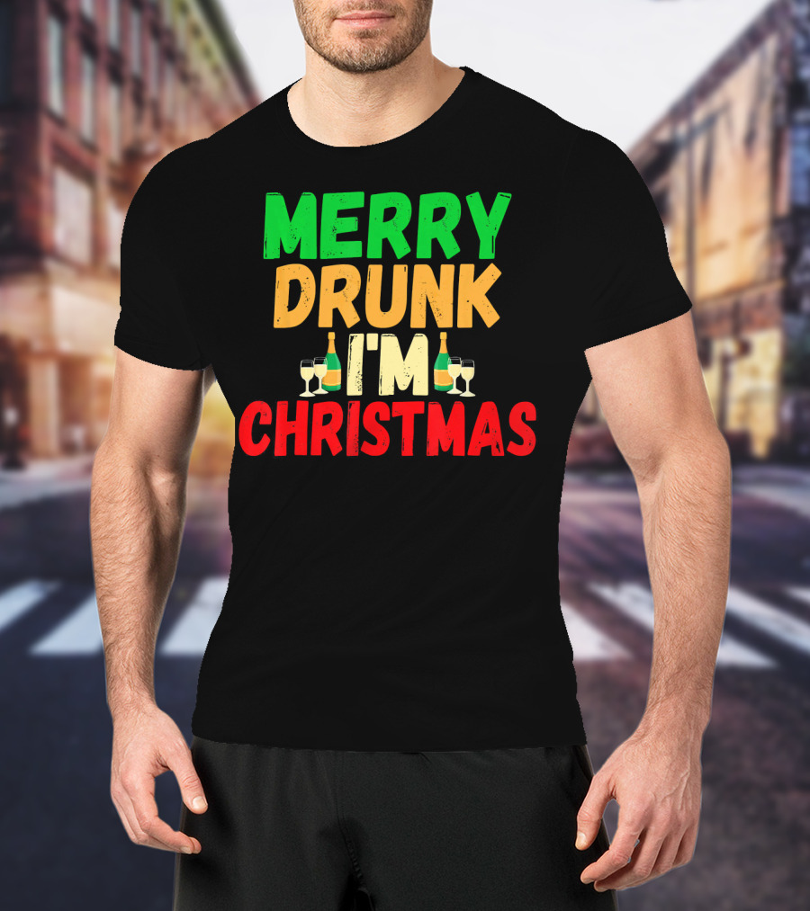 Merry Drunk I'm Christmas Winter Holiday Drinking T-Shirt