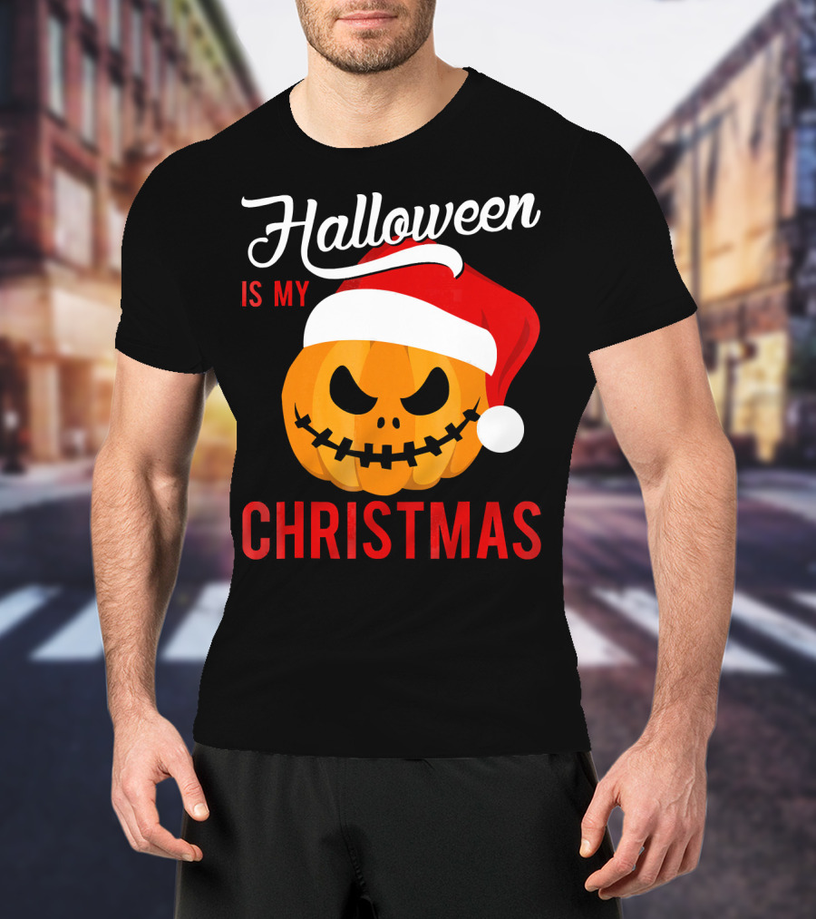 Halloween Is My Christmas Pumpkin Santa Hat T-Shirt