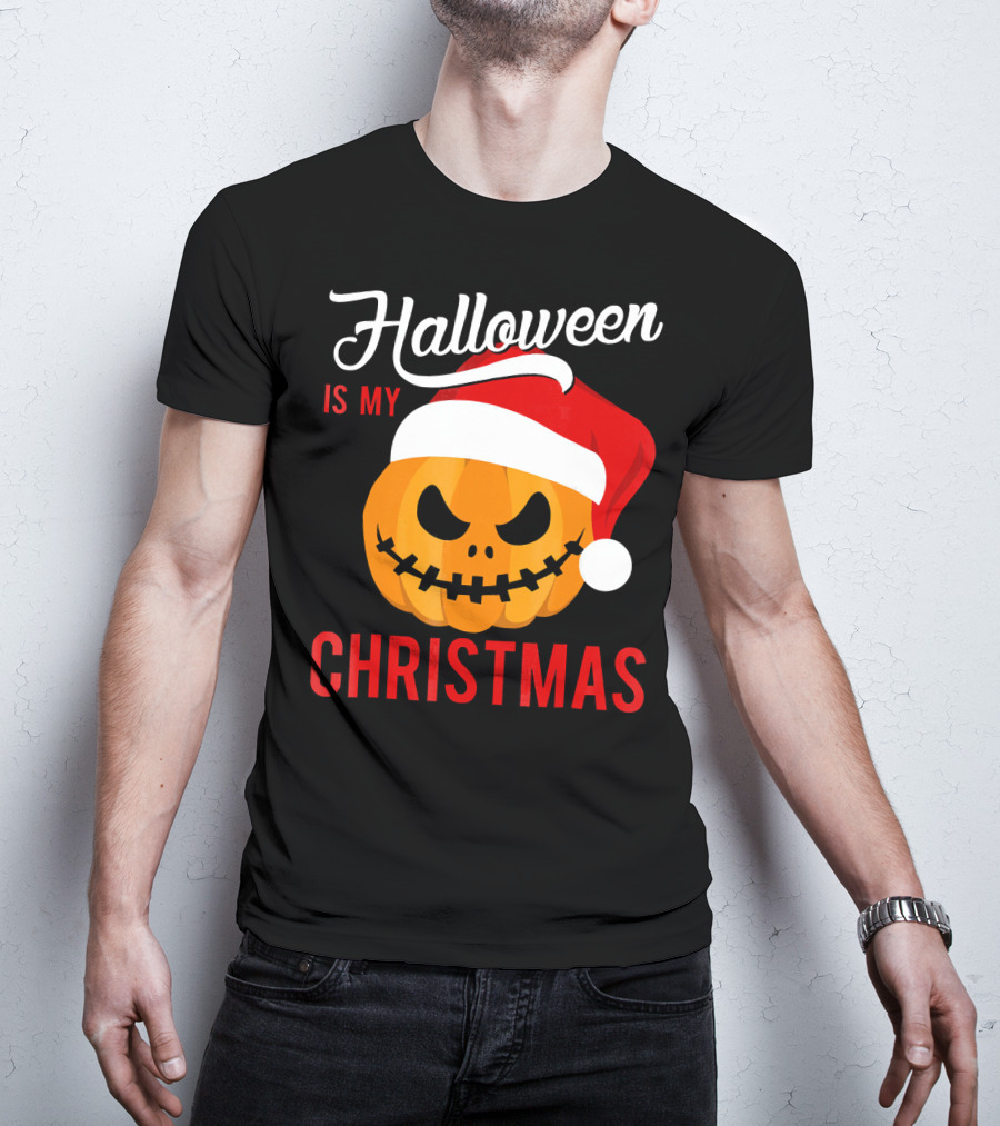 Halloween Is My Christmas Pumpkin Santa Hat T-Shirt